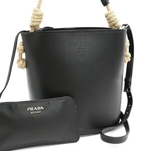 Prada Tambour Bucket Bag Shoulder Black Leather